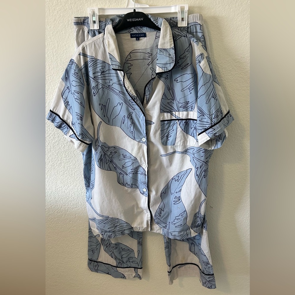 Katie Kime Plant Print Pajama Set - Short Sleeve/Pants Sz XL (fits like…